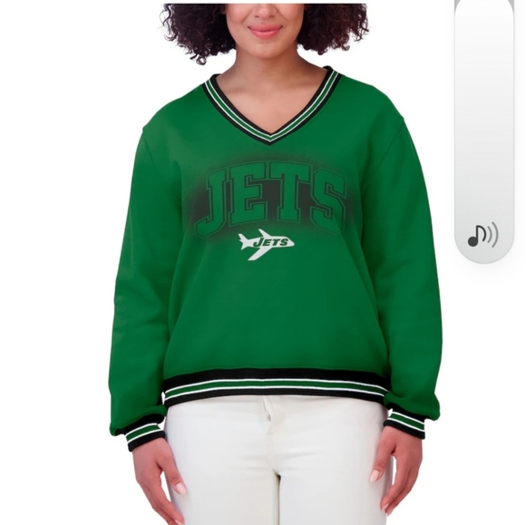 Green Jets V-Neck Sweatshirt Green New. - Picture 5 of 10